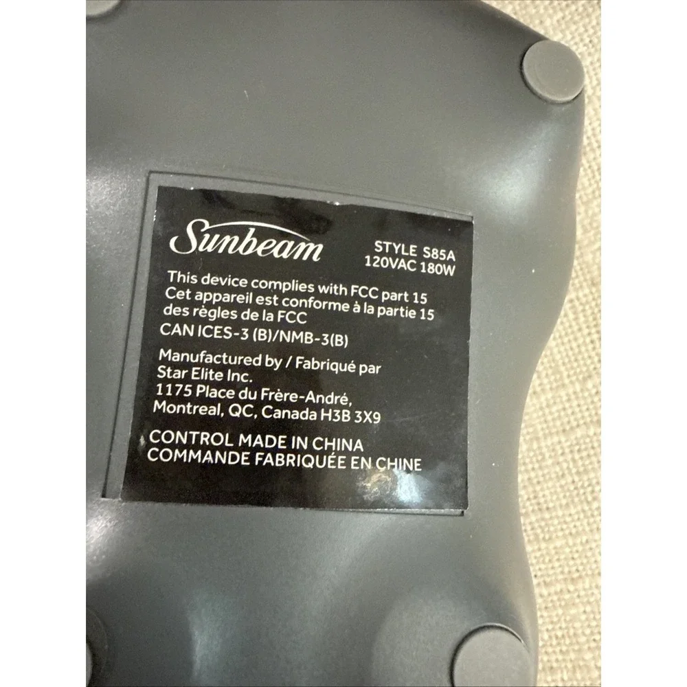 Sunbeam Electric Heated Blanket Remote‎ Control 3 Prong Style S85A Replacement